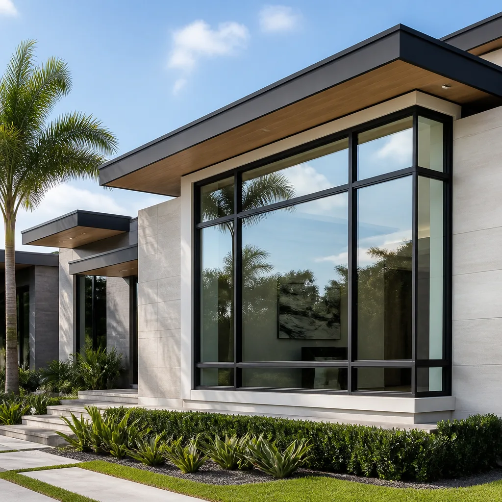 Modern black aluminum sliding glass door system in a luxury residence nationwide
