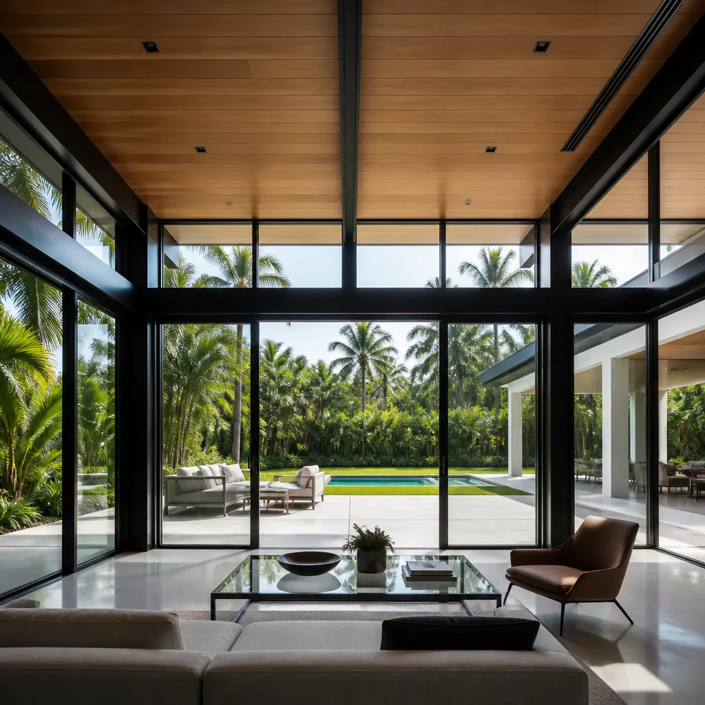 Modern home exterior featuring custom windows and a durable metal roof. nationwide